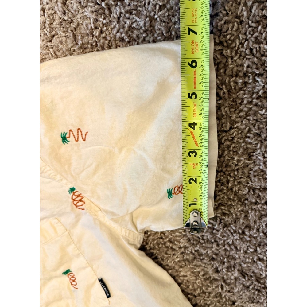 Billabong Gallery Shirt Mens Medium Excellent Cream Palm Tree Embroidered Cotton - Picture 8 of 9